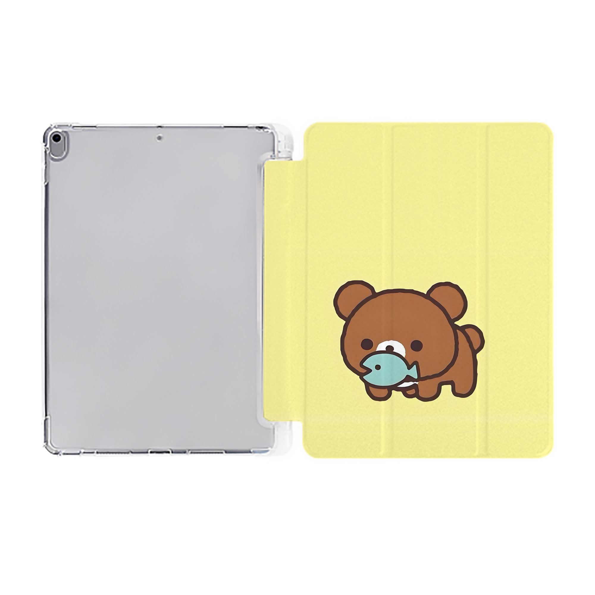 （画像用） リラックマ リラックマ キイロイトリ Rilakkuma Korilakkuma Kiiroitori IPad ケース ペン収納付き 三つ折りスタンド PUレザー×シリコン 対応機種9.5/10.5/10.9インチ